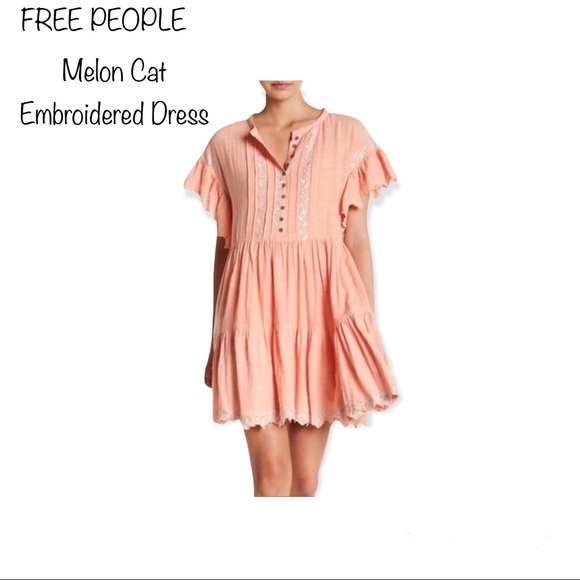 FREE PEOPLE MELON CAT Embroidered Tiered  Casual Mini Dress Size SP - Picture 1 of 11